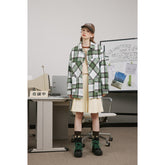 Unisex Jacket Polo Collar Jacket Men's and Women's Loose Plaid Jacket